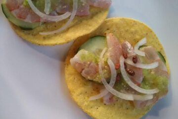 Shrimp aguachiles tostada