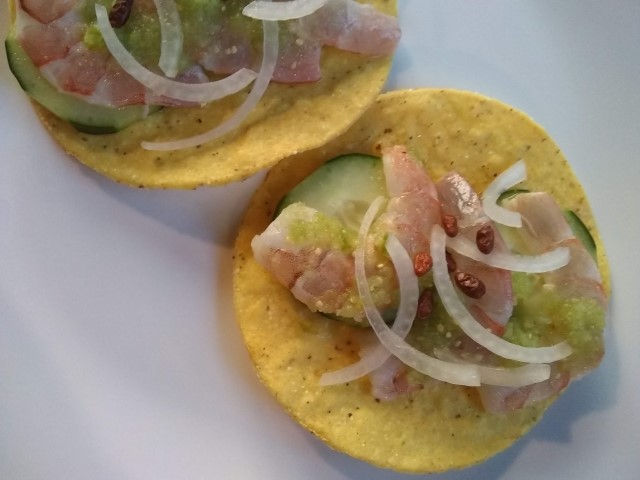 Shrimp aguachiles tostada