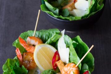 caesar salad with grilled prawns