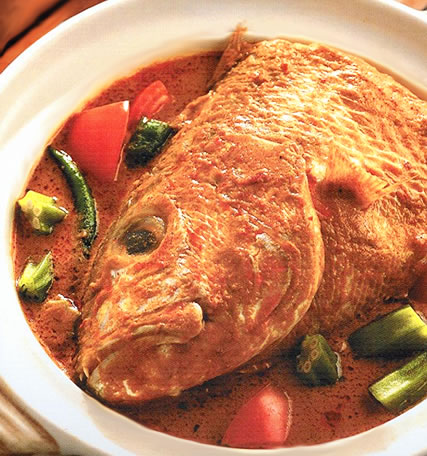 singapore fish head curry in bowl