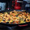 seafood paella in pan