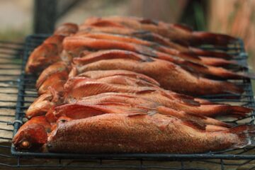 smoked fish on grill