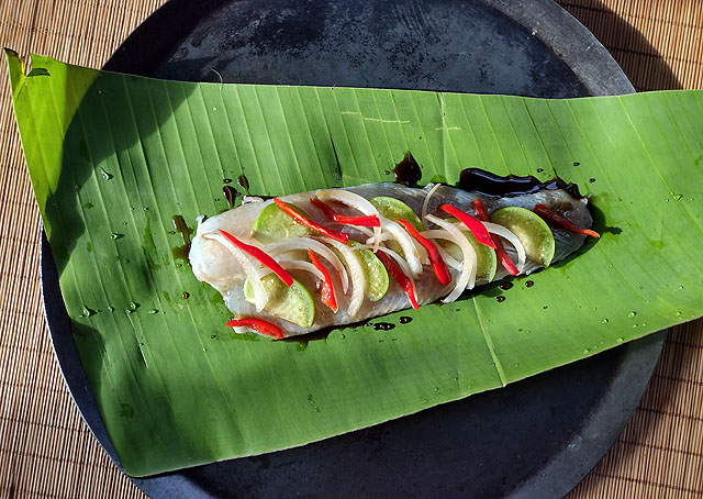 Fish À la Vanilla in Banana Leaf prepped mexico