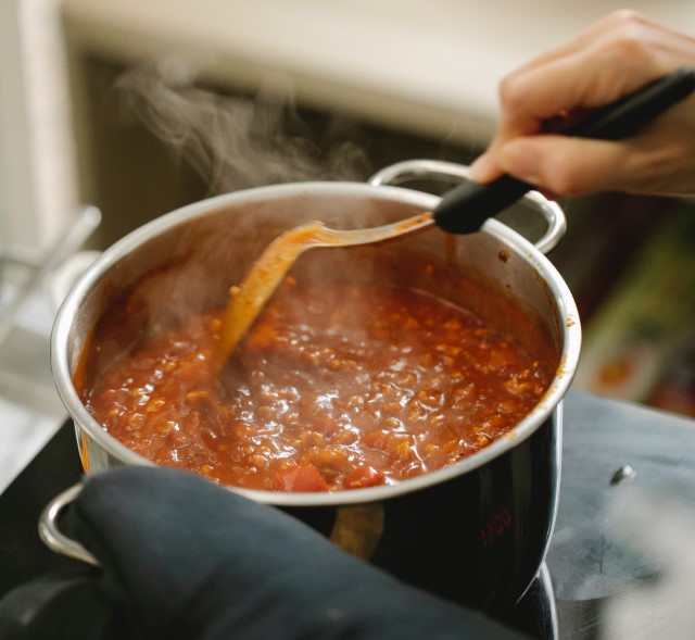 stirring creole barbecue sauce